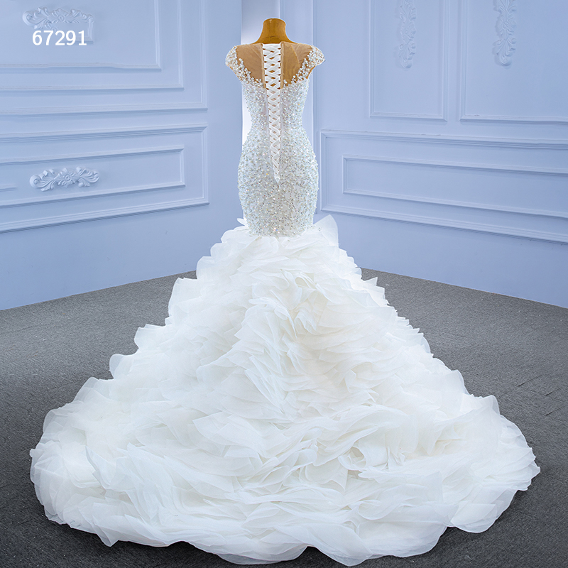 Blossom White luxury mermaid wedding dresses gown 2022  Ivory deep v neck Lace Beaded ruffles bridal  Dress